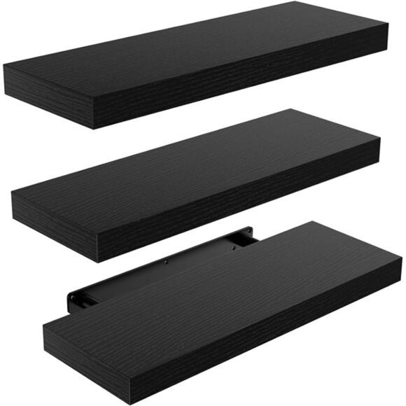 Floating Shelves Black, Wall Shelves with Invisible Brackets for Bedroom - Picture 1 of 7